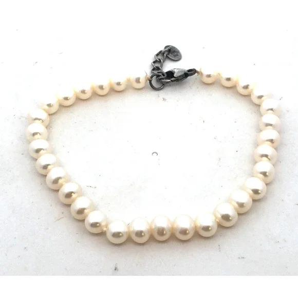 LUC 925 Sterling Silver White Pearl Beaded Earrings Necklace Bracelet 4 PC Set